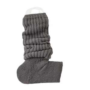 Gray ribbed knit slouch socks with thick vertical stripes for autumn and winter outfits