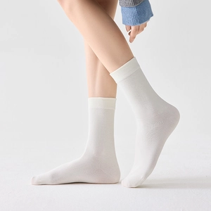 Minimalist white cotton slouch socks for women with ribbed cuffs in a clean studio shot