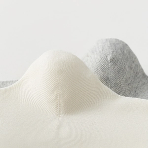 Macro shot of white and grey cotton socks showing fine knit texture and stitching details