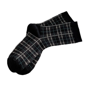 British style vintage plaid crew socks for women featuring green and grey tartan pattern