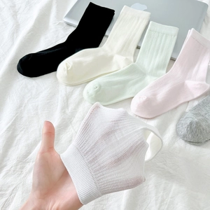 Chaussettes mi-hautes en coton côtelé extensible montrant la texture et l'élasticité