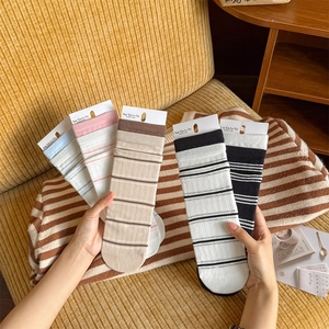 Detail showing multi-color striped cotton crew socks with minimalist ribbing texture
