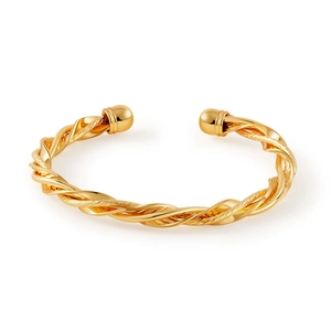 Bracelet manchette torsadé vintage avec placage en or 18 carats et embouts sphériques