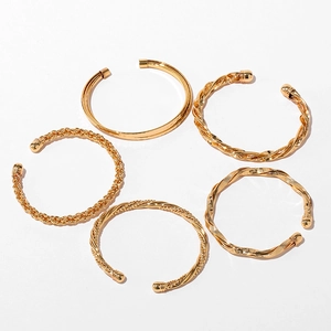 Bracelet Manchette En Laiton Plaqué Or Pour Femme Minimaliste Corde Torsadée Martelé Géométrique Ouvert Bijoux Fantaisie