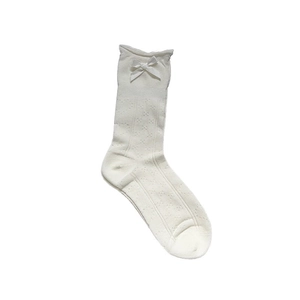 Lolita style white lace hollow mesh socks with ribbon bows for women in ballet aesthetic