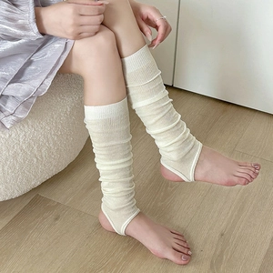 Jambières beiges à étriers en maille côtelée respirante pour femmes style ballet