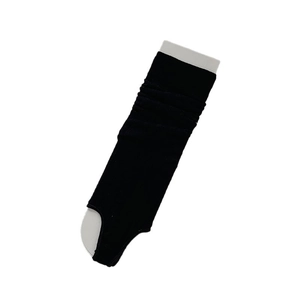 Black ribbed toe socks and leg warmers with stirrup design for yoga and dance wear