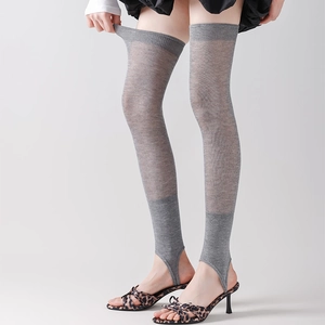 Breathable grey stirrup over-knee socks in thin knit fabric for summer ballet core fashion