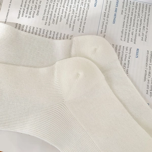 Macro shot of white ribbed knit crew socks featuring vertical textured stripes and stitching