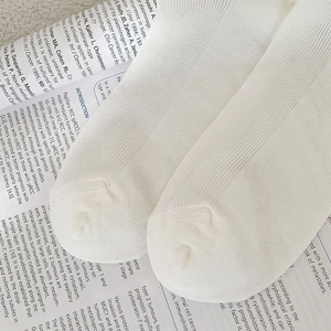 Close-up of white ribbed knit socks with fine texture and soft cotton material
