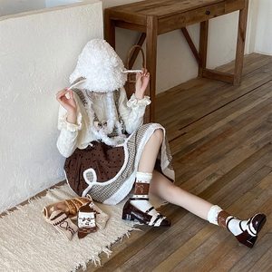 Sweet vintage style outfit featuring lace trim socks and brown Mary Jane shoes