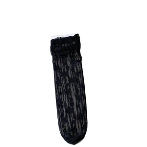 Sweet black lace mesh socks with floral hollow patterns and ruffled edges for women