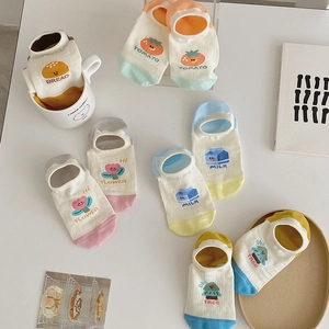 Detail of cute cartoon cotton invisible socks with five unique patterns in high quality knit