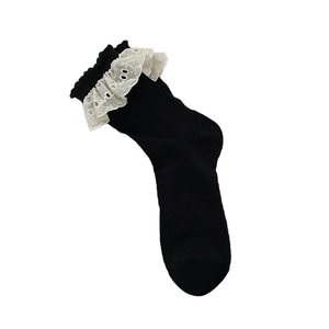 Calze nere stile Lolita con ricamo in pizzo bianco e maglia traforata elegante