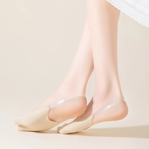 Détail de chaussettes à orteils fins en soie glacée avec bande silicone antidérapante