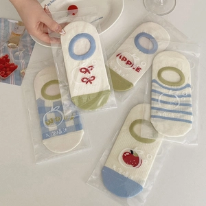 Detail of five pairs of striped cotton no-show socks with non-slip silicone grip