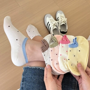 Polka dot low cut cotton boat socks in macaron colors for women casual daily wear