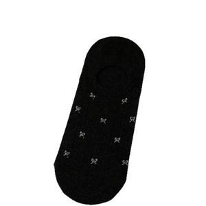 Breathable black low-cut invisible socks with white bow jacquard pattern for women