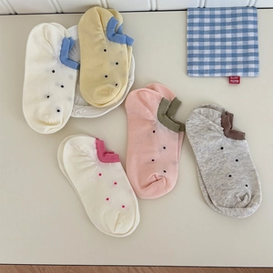 Women Polka Dot No Show Socks Cotton Breathable Low Cut Boat Socks Contrast Color Cuffs Casual For Girls