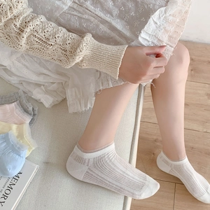 Women's summer white thin mesh lace socks with breathable hollow knit pattern