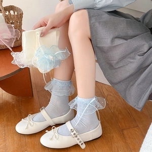 Calze con volant e fiocchi in stile giapponese disponibili in azzurro e bianco