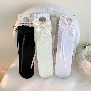 Chaussettes Lolita En Dentelle Avec Nœud Mi-Mollet Style Coquette Respirant En Nylon Pour Femmes