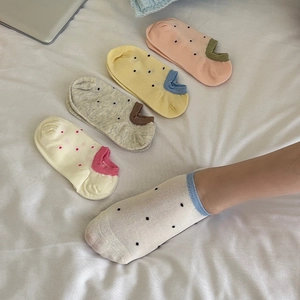Detail of polka dot low cut cotton socks for women in multiple colors with breathable mesh