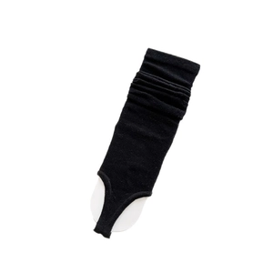 Solid black ribbed knit stirrup leg warmers for women with elastic cuffs in Korean style