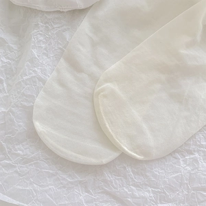 Close-up of thin mesh Lolita calf sock showing delicate toe texture and sheer fabric