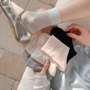 Detail showing sheer mesh texture and breathable jacquard pattern on summer crew socks
