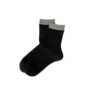 Japanese style black and grey contrast color mesh breathable mid-calf socks for women