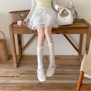 Chaussettes blanches en dentelle avec nœud de style Lolita pour femmes