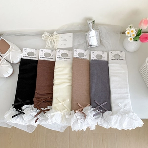 Leg Warmers Women Ribbed Knit Lace Ruffle Ribbon Bow Lolita Sweet Style Balletcore Calf Socks Accessory