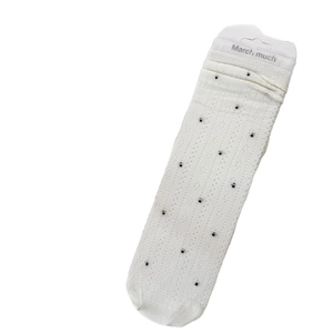 Breathable mesh lace socks for women with vintage black polka dots and white pattern