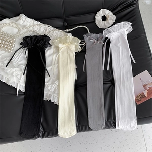 Over The Knee Socks Nylon Lace Ruffle Trim Ribbon Bow Japanese JK Lolita Style Thin Breathable High Tube Women