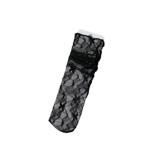 Ballet style white lace flower socks with breathable mesh and black ribbon bows