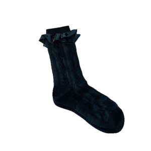 Chaussettes noires style Lolita japonaise avec dentelle satinée et motif jacquard