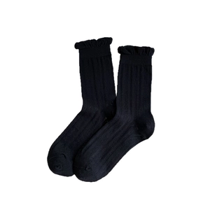 Classic black ballet style crew socks with sweet lettuce edge ruffle and ribbed knit