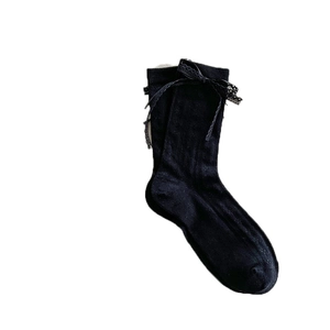 Calze nere a rete stile Lolita con bordo in pizzo e dettagli con fiocco dolce