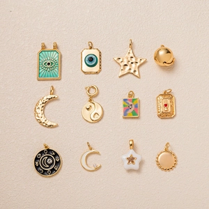Collection of 12 vintage style tarot pendants with enamel and 18K gold plating