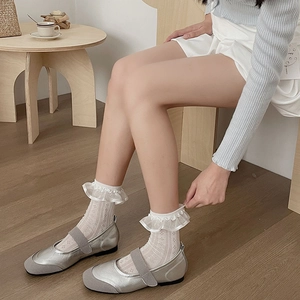 Chaussettes Lolita en dentelle blanche à volants avec maille respirante pour style princesse JK