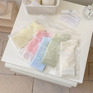 Detailed view of 5-pack color-block knit socks with retro hollow-out heart mesh texture