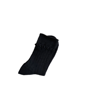 Classic black ribbed crew socks for women with stylish lettuce edge hem and breathable knit