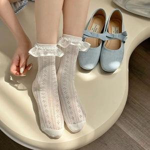 White lace hollow mesh socks for women featuring breathable floral crochet patterns