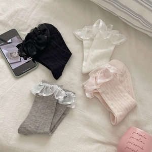 Chaussettes Mi-Mollet En Coton À Volants En Dentelle Pour Femmes Évidées Respirantes Lolita JK Style Princesse