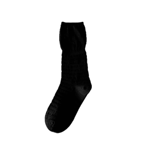 Women's minimalist black ribbed knit mid-calf socks with mesh splicing in gray tones