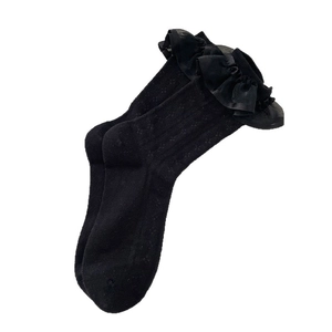 Chaussettes résille noires style Lolita avec dentelle à volants et motifs tricotés