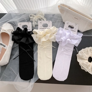 Süße Lolita Mesh Wadenstrümpfe Spitze Rüschen Schleife Herzmuster Atmungsaktiv Japanischer Stil Für Damen