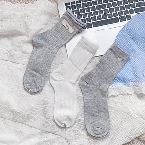 Three pairs of lace-trimmed cotton socks with heart detail and breathable knit patterns