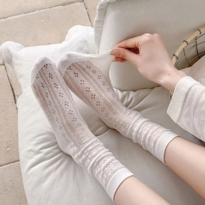 White hollow lace mesh socks for women featuring breathable elastic cotton fabric and cute style